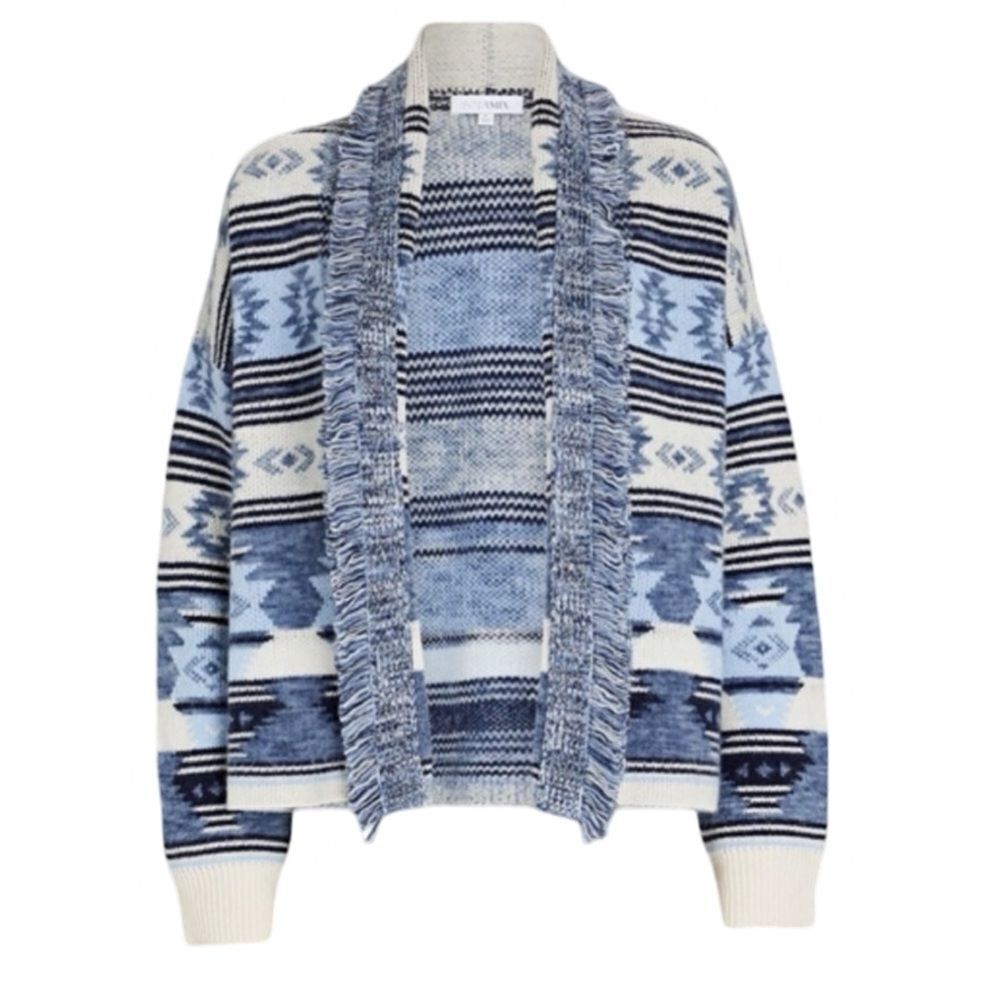 Intermix Lucy Fringed Striped Jacquard Cardigan